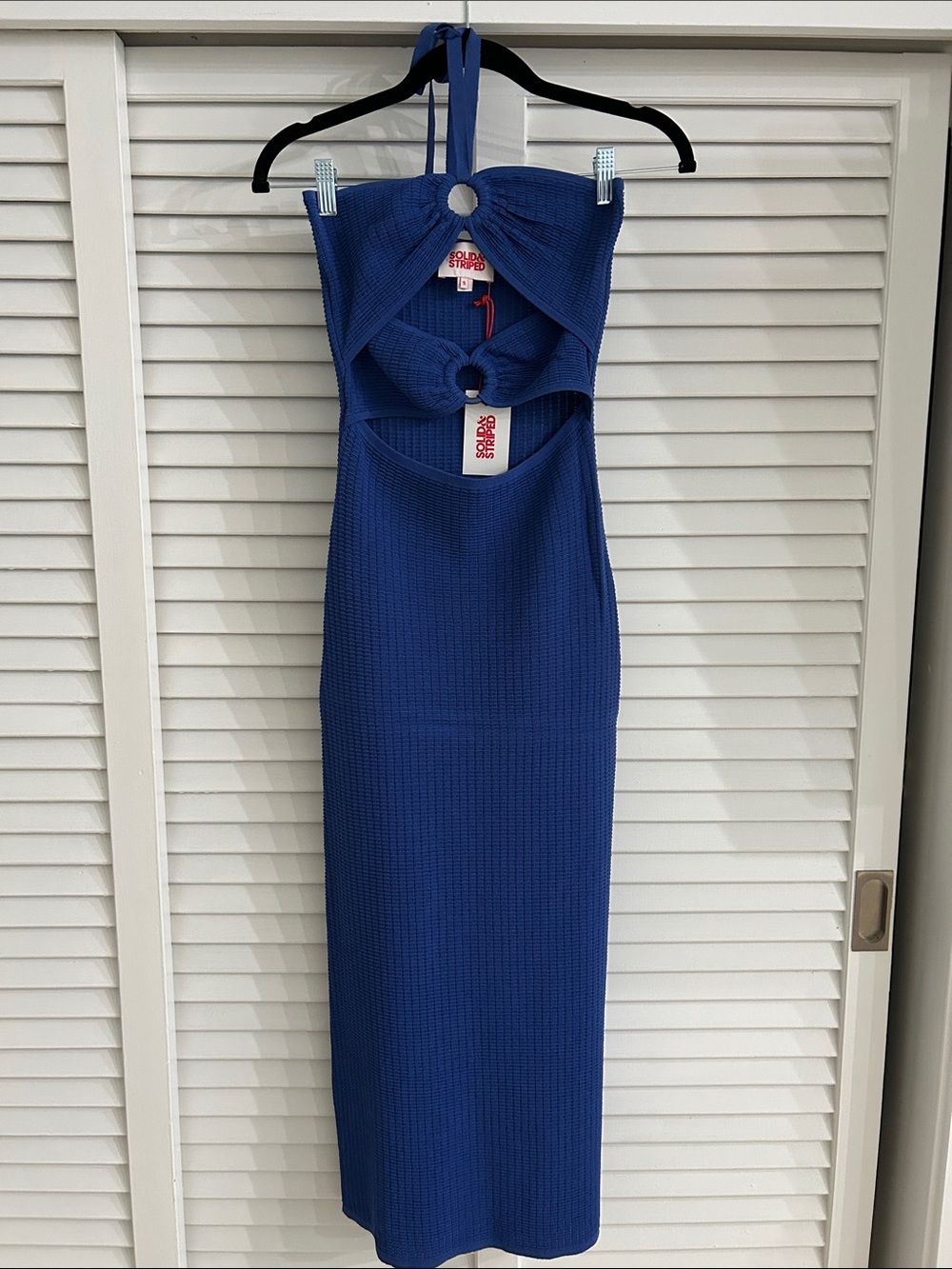 SOLID & STRIPED Royal Blue Halter Midi Dress with Cutout Rings